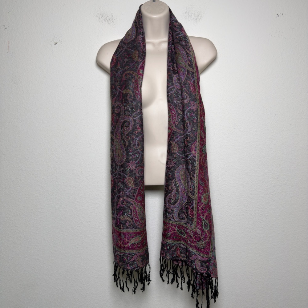 Pashmina Women 100% Cashmere Scarf O/S Purple Paisley Tassel Fringe Shawl Wrap